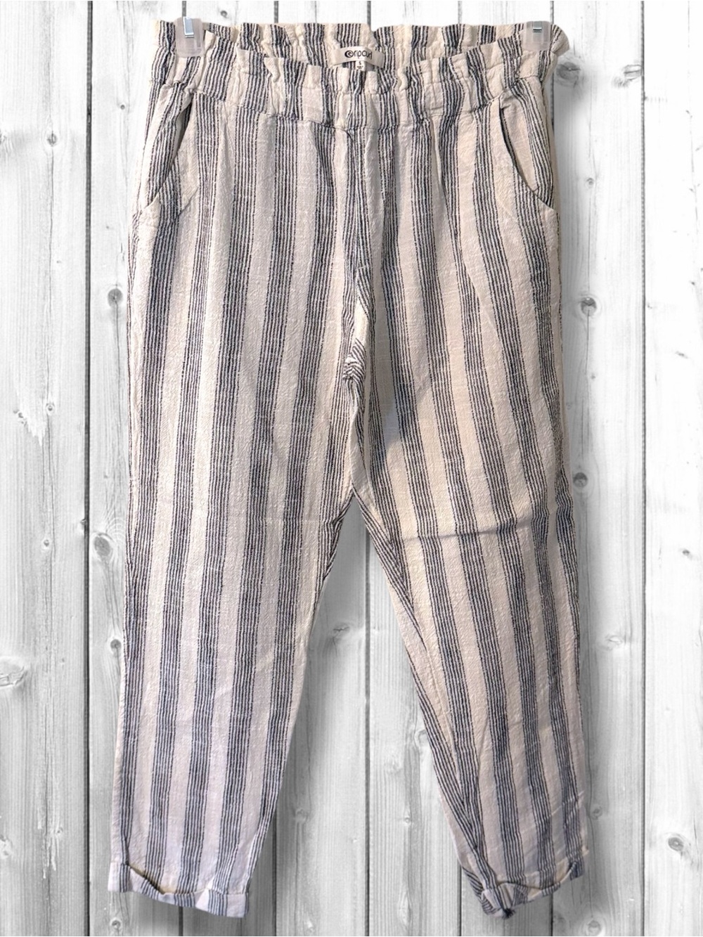 🌼Rip Curl striped Linen-Blend Elastic Waist Pants - Blue & White